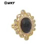 MR028 Anillo de Joyería para Fiesta Estilo Palacio Retro Exquisita Gema Redonda Pequeña Incrustada con Circonita Multicolores Opcionales para Mujer