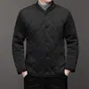Yingao nueva chaqueta de algodón para hombre con patrón de diamantes cuello alto de un solo pecho informal cálida con forro de terciopelo chaqueta acolchada de algodón para hombres de mediana edad y ancianos
