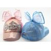 Bonita gorra para niños, nueva, con lentejuelas y lazo grande, gorra de béisbol de malla con visera de perla para bebé, protección solar de verano
