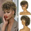 Peruca Mohawk, rabo de cavalo cacheado africano com franja, extensões de cabelo Mohawk cacheado curto, Aplique de cabelo cacheado