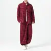Conjunto Casual Masculino Outono/Inverno 2026 Veludo com Estampa de Folha de Bambu Gola Alta Retrô Solto Tamanho Plus Size Estilo Chinês Conjunto de Duas Peças