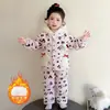 Pijama Infantil de Veludo Coral para Meninas Inverno Acolchoado Espesso Terno de Três Camadas Roupa de Casa Fofa de Desenho Animado para Bebê Menina