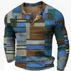 Camisa Polo Retro 3D com Estampa Digital de Manga Longa e Botões para Homens com Três Botões e Gola Redonda - Comércio Exterior Transfronteiriço