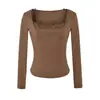 Camiseta de Manga Larga con Retazos de Encaje Pure Desire Spicy Girl, Falsa Dos Piezas, Nuevo Estilo de Otoño, Versátil, Corte Ajustado, Top Corto Base para Mujer