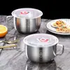 Novo Tigela de Macarrão Instantâneo de Aço Inoxidável com Tampa Tigela de Sopa para Macarrão Lancheira para Dormitório Estudantil Tigela de Arroz para Cantina Copo de Macarrão Instantâneo para Fast Food