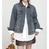Chaqueta de mezclilla vintage con cuello de cuero de alta gama para mujer, nuevo estilo primavera y otoño 2026, chaqueta holgada y versátil estilo americano