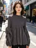 Suministro Directo de Fábrica Otoño e Invierno 2024 Estilo Ins Nuevo Elegante Top de Princesa con Pliegues Mangas Abullonadas Talla Grande Camiseta Holgada
