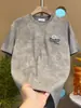 Camiseta de Marca Nueva de Moda Verano 2025 Bordado Pesado Moda Casual para Hombre Tie-Dye Ajustada Cuello Redondo Manga Corta