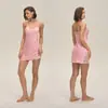 Nova Renda Europeia e Americana para Exportação Slim Sexy Cetim Chiffon Alça Longa Camisola Casual e Confortável Roupa de Casa Dq3920