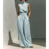 2026 En Stock Comercio Exterior Transfronterizo Estación Independiente Ropa de Mujer Europea y Americana Primavera/Verano Nuevo Conjunto Casual Algodón Lino Sin Mangas Pantalones Largos para Mujer