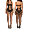 Lencería sexy europea y americana de Amazon, body de red tipo pez de una pieza con cuello halter, diseño hueco y de hombros descubiertos