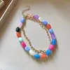 Collar de cuentas geométricas degradado colorido transfronterizo europeo y americano, cadena para la clavícula estilo resort de playa, joyería de lujo ligero de alta gama al por mayor