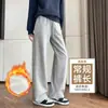 Pantalones escolares atléticos negros de una raya, estilo unisex, colección otoño/invierno 2026, forrados de polar, pierna recta, pantalones escolares casuales para usar al aire libre