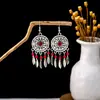 Pendientes Bohemios Azules de Turquesa Estilo Étnico Europeos y Americanos, Pendientes de Borla de Metal Plateado Imitación, Joyería de Borla Vintage para Orejas al por Mayor