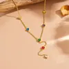 Corrente com Pingente de Diamante Colorido Eletrodeposição a Vácuo de Aço Inoxidável Transfronteiriça Joia de Aço Titânio Colar Redondo Coração de Amor para Mulheres