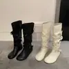 Botas Brancas Femininas Estilo 2026 Nova Outono Aumento de Altura Super Quente Extremamente Bonitas Botas Longas Cano Alto Botas de Equitação Versátil
