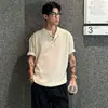 Camiseta de malha masculina de manga curta com gola Henry, estilo old money, corte justo, business casual, seda de gelo, verão, atacado de fábrica transfronteiriço
