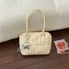 Bolso de mano transfronterizo con remaches, diseño de nicho estilo coreano para mujer, bolsa de gran capacidad para el día a día, dulce y fresco, único, color sólido, bolso simple para el hombro