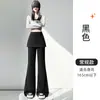 Calça pantalona com falso cós de duas peças para mulheres, nova moda outono, calça de moletom esportiva, cintura alta, modelagem slim, casual, comprimento total, boca de sino