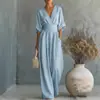 Mono cruzado de mujer europeo y americano 2026, nuevo mono de mujer elegante de verano con fruncido en la cintura y escote en V, elegante, en blanco