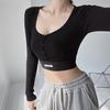 Estilo Europeo y Americano Primavera y Verano Ropa de Mujer ins Moda Callejera Spice Girl Cuello Cuadrado Grande Hebilla Color Contraste Cinta Ajustada Camiseta de Mujer Comercio Exterior