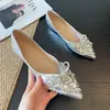 Mocasines Planos de Punta Fina Estilo Nuevo con Pedrería Brillante, Mocasines de Corte Bajo con Lazo, Suela Suave Cómoda, Tacón Oculto N1368-2