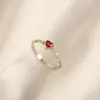 Anillo de plata de ley 925 bañado, moderno, estilo japonés, forma de corazón, piedra roja, para niñas, anillo de corazón abierto simple, elegante y fresco