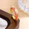 Anillo Nuevo Estilo Chino Anillo de Flor de Esmalte Temperamento Retro Diseño de Moda Exquisito y Versátil Anillo que no se decolora
