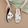 26 Zapatos Tradicionales de Verano para Mujer, Zapatos de Mamá, Pantuflas con Tacón de Cuña, Sandalias Elegantes y Suaves para Interiores/Exteriores, Pantuflas de PVC con Suela Gruesa
