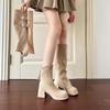 Botas Longas Empilhadas Botas Femininas Bidirecionais Outono e Inverno 2025 Nova Bota Aumenta Altura com Salto Grosso Destacável Botas de Equitação de Solado Grosso