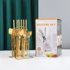 Amazon Transfronterizo Juego de Cubiertos Western de Acero Inoxidable de 24 Piezas 1010 Cuchillo, Tenedor y Cuchara Color Natural Dorado Estante de Almacenamiento Caja de Regalo