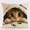 Funda de Almohada de Lino de Fibra Corta Serie Gato Lindo Más Vendido de Temu Funda de Almohada para el Hogar Funda de Almohada sin Relleno