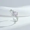 Anillo de Flor de Hielo Calado de Filigrana de Plata de Ley S925 con un Toque de Lujo Ligero y Alta Gama, Anillo Abierto con Corazón de Circonita Microincrustado Venta al por Mayor