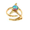 Anillo Popular Europeo y Americano de Acero Inoxidable y Piedra Natural, No se Desvanece, Retro, Lujo Ligero, Gama Alta, Anillo Abierto de Acero de Titanio Transfronterizo