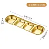 Molheira de Aço Inoxidável 304 Estilo Coreano, Prato de Condimentos Multicompartimento Dourado, Prato Quadrado Multicompartimento para Molho e Condimentos para Restaurantes e Hotéis