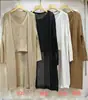 Estilo de Moda Transfronteiriça Elegante Roupa Exterior Cardigan de Malha para Mulheres 2025 Novo Solto Vazado Comprimento Médio Suéter Fino Conjunto de Duas Peças
