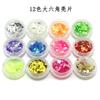 Lentejuelas de purpurina para uñas joyería polvo láser mixto polvo polvo polvo pegamento de fototerapia polvo de color degradado caja de 12 colores