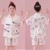 Pijama de seda de hielo para niñas, nuevo modelo de verano 2026, delgado de manga corta estilo princesa para niñas, adecuado para usar afuera en verano