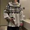 Suéter de punto jacquard Fair Isle para hombre, casual navideño de alta gama con cuello redondo, capa interior de lana para otoño e invierno, comercio exterior transfronterizo al por mayor
