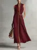 2026 Primavera Europea y Americana Nuevo Estilo Amazon Transfronterizo Sitio Independiente Ropa para Mujer Vestido de Algodón y Lino Sin Mangas con Cuello Alto Bloque de Color