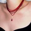 Moderna y Dulce-Cool Cadena de Gargantilla Clavicular con Colgante Apilable de Cristal Rojo Multicapa de Estilo Único