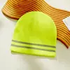 Gorro Tricotado Refletivo Amarelo Fluorescente Ciclismo ao Ar Livre Gorro de Lã Tricotado de Aviso Refletivo Gorro Tricotado de Cor Fluorescente Feminino