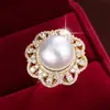 Anillo Abierto con Forma de Flor Dulce Estilo Hada Incrustado con Circonita, Anillo de Dedo Índice de Cobre Puro de Moda y Versátil, Artículo de Venta Caliente Transfronterizo