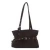 Bolsa de Axila Retro Suede Melanóide Feminina Grande Capacidade Bolsa Tote com Cinto Personalidade Bolsa de Mão/Ombro Fashion