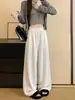 Pantalones de pana anchos casuales de corte holgado para mujer, versátiles para otoño, cintura elástica, tejido adelgazante, pantalones largos hasta el suelo