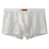 Atacado de Roupa Íntima Masculina Huajielong de Renda com Malha de Seda Gelada, Boxer Respirável de Cintura Média para Tamanhos Grandes, Disponível para Dropshipping