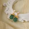 Pendientes colgantes de calcedonia rosa y verde china de moda nacional, pendientes de botón de perla barroca artística vintage