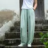 Pantalones de algodón y lino estilo chino, modernos y casuales, diseño de pierna ancha, nueva colección de verano, pantalones de pierna recta tipo linterna para mujer, sencillos y versátiles