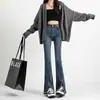 Jeans retro de cintura alta micro acampanados para mujer Primavera y Otoño 2024 Nuevos ajustados adelgazantes borde deshilachado pantalón pequeño de herradura