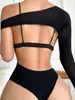 Lencería Sexy Transfronteriza Europea y Americana de Manga Larga Hueca Transparente Falda de Cadera No Necesita Quitarse Pijama Sexy de Malla de una Pieza